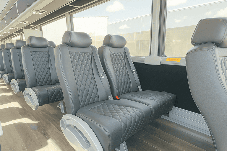 interior of Burbank Coach Bus Service charter bus